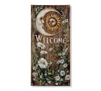 Copertura decorativa vintage floreale per porta, margherite rustiche con girasoli e margherite, decorazione per l'ingresso della casa, cartello di benvenuto all'aperto primaverile, sfondo da giardino