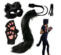 Copertura del viso - Animale per la copertura del viso di Halloween | Masche per il viso peloso per animali a metà faccia | Maschera e guanti di coda | Maschera per gatti pelosi Long F