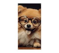 Copertura della porta Banner personalizzati Cane Pomerania Indossare OcchialiGrande Banner Segno Wall Banner Decor Foto Sfondo Benvenuto Holiday Party Decor