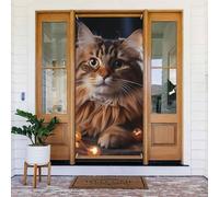 Copertura della porta Gatto appeso Luci di Natale Banner Porta di Benvenuto Decorazione Della Porta Cortile Banner Segno Foto Sfondo Portico Banner Primavera Estate Stagionale Decorazione Del Partito
