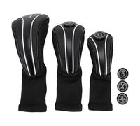 Copertura della testa del club 3 pezzi spessi PU Spesso in legno di protezione Driver Club Coppa con targhe sostituibili Design esteso elastico traspirante per le mazze da golf (Tutto nero)