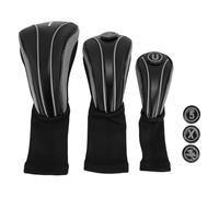 Copertura della testa del club 3 pezzi spessi PU Spesso in legno di protezione Driver Club Coppa con targhe sostituibili Design esteso elastico traspirante per le mazze da golf (Argento nero)