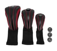 Copertura della testa del club 3 pezzi spessi PU Spesso in legno di protezione Driver Club Coppa con targhe sostituibili Design esteso elastico traspirante per le mazze da golf (Rosso nero)
