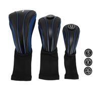 Copertura della testa del club 3 pezzi spessi PU Spesso in legno di protezione Driver Club Coppa con targhe sostituibili Design esteso elastico traspirante per le mazze da golf (Blu nero)