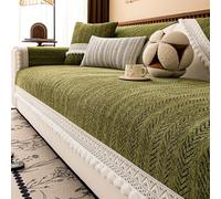 Copertura di Divano Universale per Tutte Le Stagioni 2/3/4 Posti, Lavabile Nuova Spessa Copertura a Forma a Forma di Chenille L Morbida, Protezioni per Mobili per Animali Domes Matcha Green 110*240cm