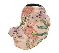 Copertura di sede dell'automobile del bambino Morbido baldacchino elastico e copertura di allattamento al seno multiuso Copertura dell'allattamento al seno Vintage Tropical Flower Flamingo