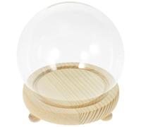 Copertura di Vetro Sferica Trasparente con Base in Legno | Espositore per Piante Artificiali e Statuine, Vassoio Incluso, per Ufficio e Paesaggi Decorativi