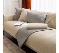 Copertura Divano 1 2 3 4 Posti Lino Copridivani Antiscivolo Fodere Divano Universale Ad Angolo E Penisola Copriletto Per Cani E Gatti Tappeto Da Soggiorno Protezione Del Divani(90X180cm,Beige)