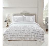 Copertura Duvet Singola Bianca Con Rouches E Set Di Federe