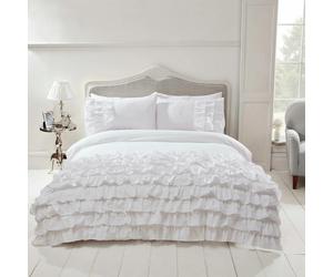 Copertura Duvet Singola Bianca Con Rouches E Set Di Federe