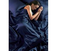 Copertura Duvet Superking In Raso Blu Navy + Lenzuolo Con Angoli + 4 Federe