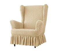 Copertura Elastica in Seersucker per Poltrona con- Copertura Universale per Poltrona Bubble con Gonna, Set di Coperture Schienale Alto Repose-Piedi(Dark Beige,Chair+Otto Man)