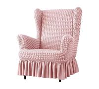 Copertura Elastica in Seersucker per Poltrona con- Copertura Universale per Poltrona Bubble con Gonna, Set di Coperture Schienale Alto Repose-Piedi(Pink,Chair+Otto Man)
