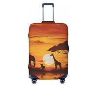 Copertura elastica per bagagli con stampa di elefanti e giraffe al tramonto, con cerniere invisibili, protezione universale per viaggi, viaggi di lavoro, Nero , M(22-24inch suitcase), Valigia