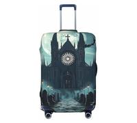 Copertura elastica per bagagli da viaggio con castello luna e chiesa fantasma cimitero, stampa antigraffio, Nero , M