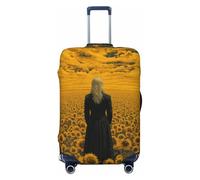 Copertura elastica per bagagli da viaggio con donna bionda nel campo di girasoli, antipolvere, antigraffio, adatta per valigie da 56-61 cm