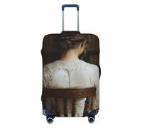 Copertura elastica per bagagli da viaggio con donna che legge su una sedia, antipolvere, antigraffio, adatta per valigie da 56-61 cm