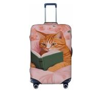 Copertura elastica per bagagli da viaggio con gatto arancione che legge nel letto, antipolvere, antigraffio, adatta per valigie da 56-61 cm