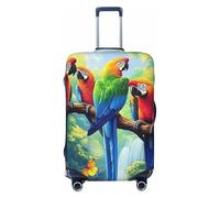 Copertura elastica per bagagli da viaggio con pappagalli tropicali giganti e fiori esotici giungle, protezione per valigia, stampa antigraffio, Nero , L