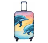 Copertura elastica per bagagli da viaggio, con stampa delfini innamorati, copertura protettiva per valigia con cerniera., bianco, Large