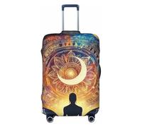 Copertura elastica per bagagli da viaggio, con stampa di meditazione spirituale sui simboli cosmici, antigraffio, Nero , L