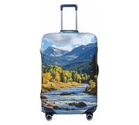 Copertura elastica per bagagli da viaggio, con stampa di nuvole bianche e fiumi fluenti, antigraffio, Nero , XL