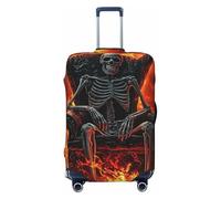 Copertura elastica per bagagli da viaggio con teschio e re terrore con lava e corvi, copertura protettiva per valigia, antigraffio, Nero , XL
