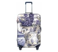 Copertura elastica per bagagli da viaggio, protezione per valigia, con stelle arcobaleno e alberi nella foresta, antigraffio, adatta per bagagli da 45,7 a 81,7 cm, Lavanda a righe viola, L(27"-30"