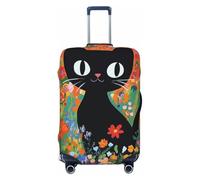 Copertura elastica per bagagli da viaggio, protezione per valigia, motivo gatto nero tra i fiori, stampa floreale, antigraffio, adatta per bagagli da 45,7 a 55,7 cm, Gatto nero , S(18"-22" Suitcase)
