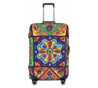 Copertura elastica per bagagli da viaggio, protezione per valigia, motivo gatto nero tra i fiori, stampa floreale, antigraffio, adatta per bagagli da 45,7 a 55,7 cm, Boho Datura Mandala Patchwork Arte