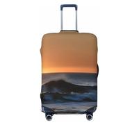 Copertura elastica per bagagli, motivo: onde del mare con gli ultimi raggi di sole, per valigie da 45,7 a 81,7 cm, Nero, S