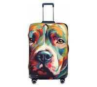Copertura elastica per valigia, con ritratto di cane pitbull colorato, antigraffio, con stampa, Nero , M