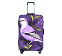Copertura elastica per valigie con stampa floreale con uccellino in viola lavanda floreale, copertura protettiva per valigia con cerniera adatta a 45-81 cm., bianco, L