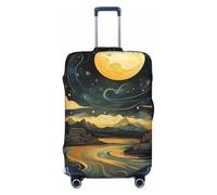 Copertura elastica per valigie da viaggio con cielo stellato e montagna illuminata di luna, stampa antigraffio, Nero , L