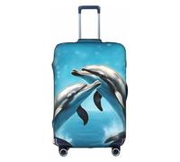Copertura elastica per valigie da viaggio, con stampa delfini innamorati, lavabile e antigraffio, bianco, Small