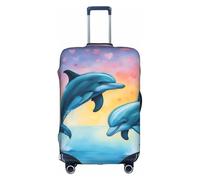 Copertura elastica per valigie da viaggio, con stampa delfini innamorati, lavabile e antigraffio, bianco, Small