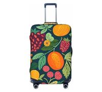 Copertura elastica per valigie da viaggio, con stampa di fragole e frutti di nespolo, antigraffio, Nero , L