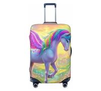 Copertura elastica per valigie da viaggio, con stampa di unicorni magici e fate arcobaleni, con fiori, antigraffio, Nero , S