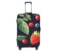 Copertura elastica per valigie da viaggio, motivo: mirtilli, fragole, frutti di bosco, antigraffio, con stampa, Nero , M