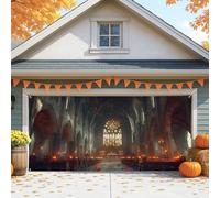 Copertura gotica per porta del garage, spaventosa cattedrale infestata grande decorazione per porte del garage, decorazione autunnale per interni ed esterni, decorazione per feste di Halloween, 390 x