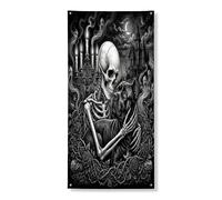 Copertura gotica per porta esterna con cane Corso di Halloween, 91 x 182 cm, scheletro spettrale gotico per porta anteriore e posteriore, decorazione per uscita, decorazione spaventosa per la casa e