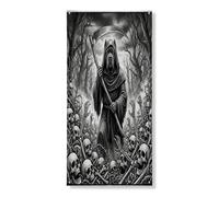 Copertura gotica per porta esterna con cane Corso di Halloween, 91 x 182, teschio horror gotico spaventoso per casa, porta anteriore e posteriore, decorazione per uscita, stampa spettrale per interni