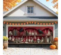Copertura gotica vintage per porta del garage, corvo spettrale rosso e pozione grande decorazione per porta del garage, decorazione autunnale per interni ed esterni, decorazione per feste di Halloween