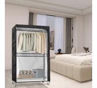 Copertura impermeabile antipolvere per appendiabiti in metallo, resistente tessuto Oxford 210D con chiusura a cerniera, pannello in PVC trasparente e scomparti laterali (75 x 41,9 x 195 cm)