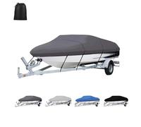 Copertura impermeabile resistente per barche 420D - Oxford resistente antistrappo per barche da pesca V-Hull e Tri-Hull, 3,4-4 m, include 5 cinghie di serraggio, grigio
