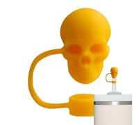 Copertura in paglia a forma di teschio, in silicone, a prova di perdite, | Graziosi cappucci di paglia a scheletro in silicone per bicchieri, bottiglie d'acqua, tazze da viaggio, all'aperto, campeggio