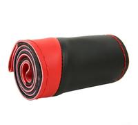 Copertura in pelle in microfibra con cuciture fai da te sul design adatto per volanti da 38 cm per ripristinare le ruote usurate e migliorare la sicurezza di guida (rosso)