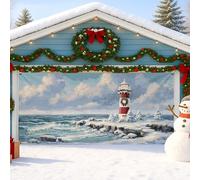 Copertura invernale per porta del garage, decorazioni per le vacanze panoramiche costiere, grande sfondo natalizio per feste all'aperto e al coperto, 400 x 180 cm