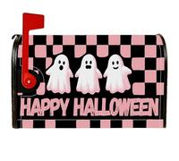 Copertura magnetica per cassetta della posta, motivo fantasma, con testo a scacchiera per Halloween, decorazioni nere per la casa e il giardino, 53 x 64 cm