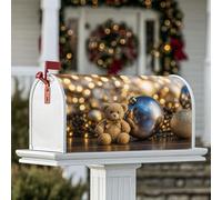 Copertura magnetica per cassetta delle lettere a forma di orso, ornamento natalizio blu dorato, decorazione natalizia per cassetta delle lettere per la casa e il giardino, 45,7 x 53,7 cm